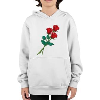 Womens Long Stem Red Roses Mother's Day Floral Anniversary Youth Hoodie | Mazezy