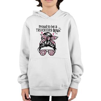 Womens Proud To Be A Truckers Wife Gift Trucker Wife Messy Hair Bun Youth Hoodie | Mazezy