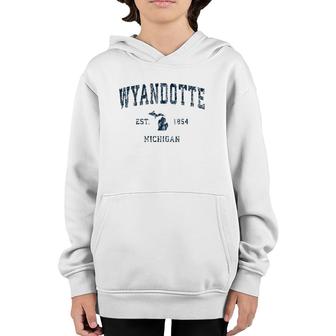 Wyandotte Michigan Mi Vintage Sports Design Navy Print Youth Hoodie | Mazezy