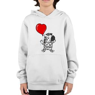 Zebra With Heart Balloon Valentines Day Zebra Youth Hoodie | Mazezy