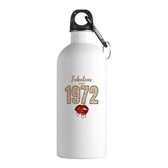50Th Birthday Gift Fabulous Since 1972 Leopard Red Lips Stainless Steel Water Bottle - Seseable