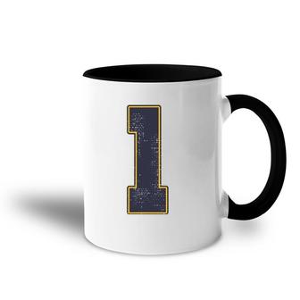 1 Outline Number 1 Varsity Fan Sports Team Red Jersey Baseball Accent Mug | Mazezy