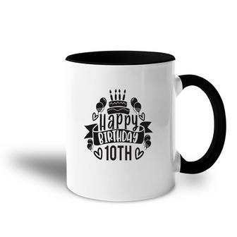 10Th Birthday 10 Years Old Happy Birthday 10Th Cake With Candle Accent Mug - Seseable