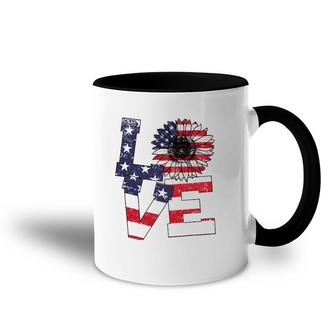 4Th Of July Love Sunflower Patriotic American Flag Accent Mug | Mazezy