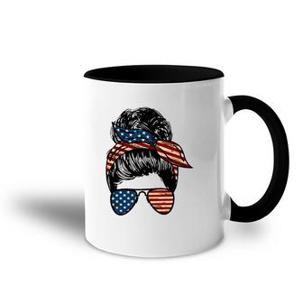 All American Mama Mother's Day Gift 4Th Of July Messy Bun American Flag Sunglasses Bandana Accent Mug | Mazezy