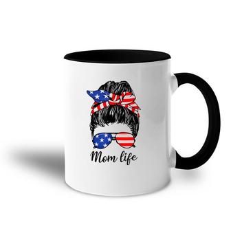 American Flag 4Th Of July Mom Life Messy Bun Mother's Day Accent Mug | Mazezy