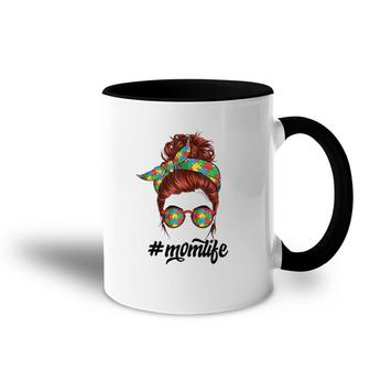 Autistic Autism Awareness Mom Life Messy Bun Mother's Day Accent Mug | Mazezy