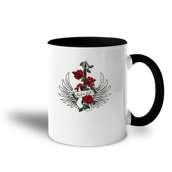 Bass Guitar Wings Roses Distressed Rock And Roll Design Accent Mug | Mazezy