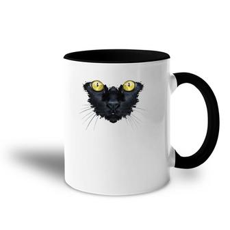 Black Cat Yellow Eyes Kitty Kitten Cat Face Accent Mug | Mazezy