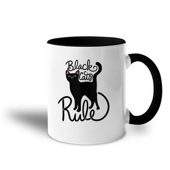 Black Cats Rule Fun Black Cat Mom Cute Accent Mug | Mazezy