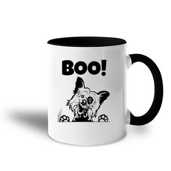 Boo Hiding Hairless Puppy Dog Halloween Chinese Crested Accent Mug | Mazezy