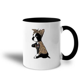 Boston Terrier Lover I Love Mom Tattoo Leopard Mothers Day Accent Mug | Mazezy