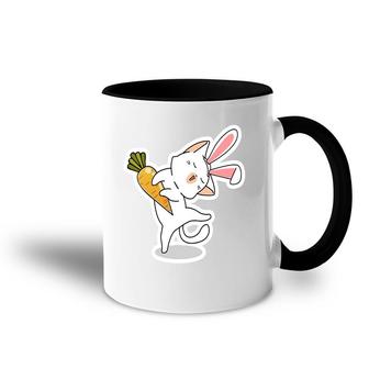 Bunny Cat With Carrots Dancing Happy Easter Day Accent Mug - Seseable