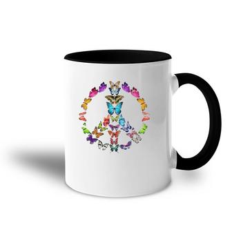 Butterfly Peace Sign Colorful Butterflies Hippie 60S 70S Accent Mug | Mazezy