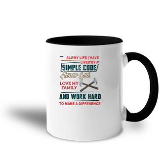 Carpenter Lived By A Simple Work Hard To Make A Difference Crossed Hammer Accent Mug | Mazezy