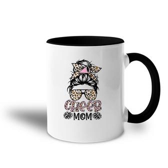 Cheer Mom Leopard Messy Bun Hair Cheerleader Funny Mother's Day Accent Mug | Mazezy
