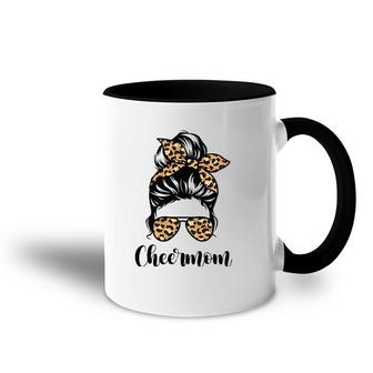 Cheer Mom Leopard Messy Bun Lovers Mother Soccer Lover Accent Mug | Mazezy