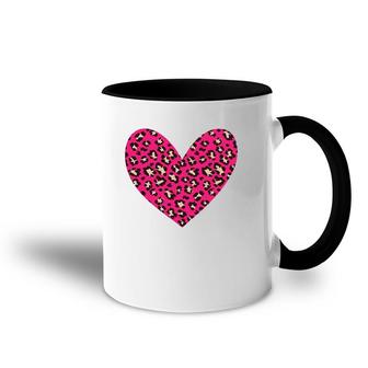 Cheetah Leopard Pattern Pink Heart Cute Valentine's Design Accent Mug | Mazezy