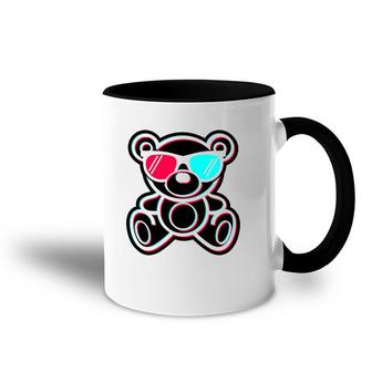 Cool Teddy Bear Glitch Effect With 3D Glasses Accent Mug | Mazezy