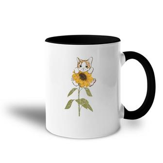 Cute Cat Florist Beautiful Yellow Flower Floral Sunflower Accent Mug | Mazezy