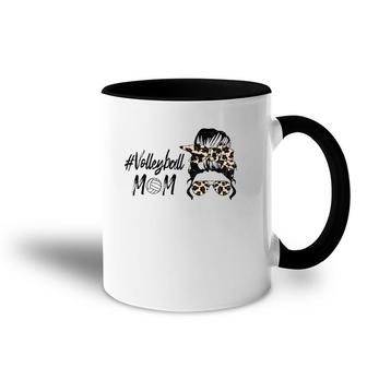 Cute Mother's Day Volleyball Mom Leopard Print Messy Bun Accent Mug | Mazezy