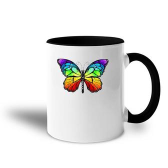 Cute Rainbow Monarch Butterfly Aesthetic Gift Raglan Baseball Tee Accent Mug | Mazezy