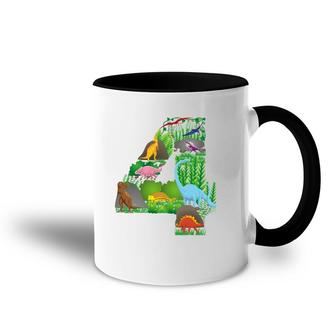 Dinosaurs Jungle Scene Fourth Birthday Number Four Accent Mug | Mazezy