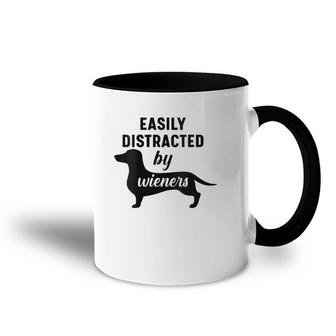 Easily Distracted By Wieners Dachshund Funny Weiner Dog V-Neck Accent Mug | Mazezy