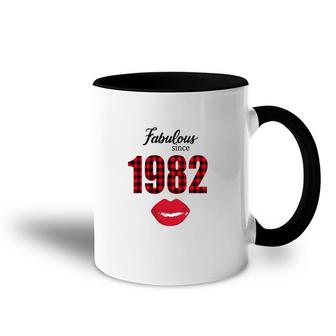 Fabulous Since 1982 Black Red Plaid Lips Happy 40Th Birthday Accent Mug - Seseable