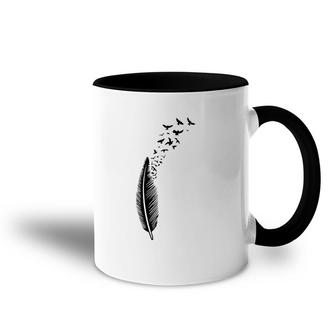 Feather With Swarm Of Birds Symbol Of Freedom Animal Accent Mug | Mazezy