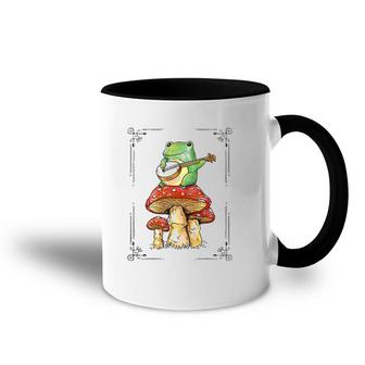 Funny Cottagecore Aesthetic Frog Playing Banjo On Mushroom Accent Mug | Mazezy