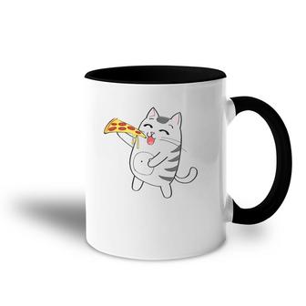 Funny Cute Cat Eating Pizza Cat Pizza Lovers Gift Accent Mug | Mazezy