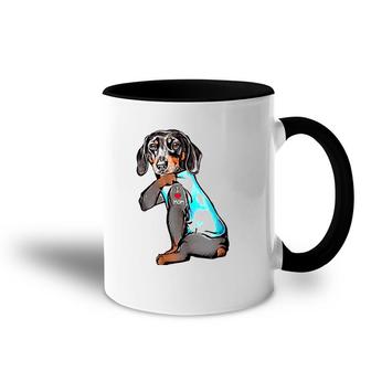 Funny Dachshund Dog Tattoo I Love Mom Dogmom Gift Accent Mug | Mazezy