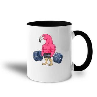 Funny Flamingo Weightlifting Bodybuilder Muscle Fitness Accent Mug | Mazezy