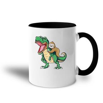 Funny Sloth Riding Arex Dinosaur Accent Mug | Mazezy