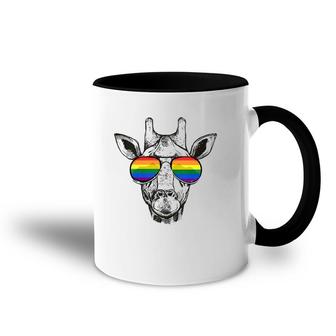 Giraffe Gay Pride Flag Sunglasses Lgbtq Gift Accent Mug | Mazezy