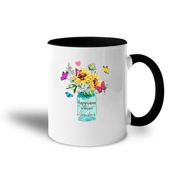 Grandmother Gift Happiness Is Being A Grandma Sunflowers Butterflies Accent Mug | Mazezy