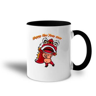 Happy New Year 2031 Pig Wearing Chinese Dragon Tee Accent Mug | Mazezy