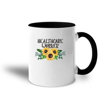 Healthcare Worker Leopard Text Sunflower Nurse Doctor Gift Accent Mug | Mazezy