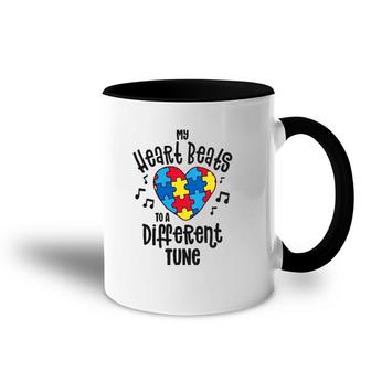 Heart Beats To A Different Tune Autism Awareness Mom Kids Accent Mug | Mazezy