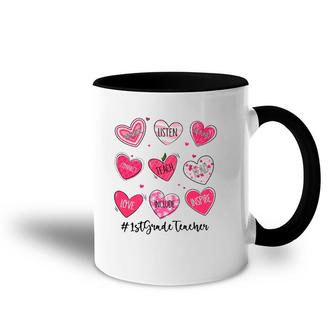 Hearts Teach Love Inspire 1St Grade Teacher Valentines Day Accent Mug | Mazezy