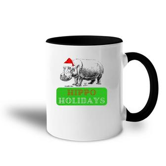 Hippo Christmas Hippo Holidays Santa Hat Accent Mug | Mazezy