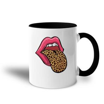 Hot Pink Lips Leopard Tongue Accent Mug | Mazezy
