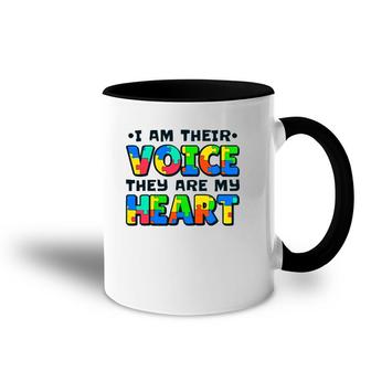 I Am Their Voice They Are My Heart Autism Awareness Teacher Accent Mug | Mazezy