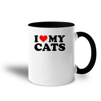 I Love My Cats Funny Red Heart Cats I Heart My Cats Accent Mug | Mazezy