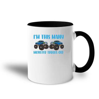 I'm This Many Monster Trucks Old Toddler 2 Years 2Nd Birthday Accent Mug | Mazezy