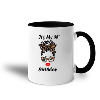 It's My 35Th Birthday Happy 35 Years Old Messy Bun Leopard Accent Mug | Mazezy