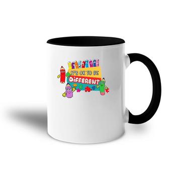 It's Ok To Be Different Autism Awareness Happy Crayons Accent Mug | Mazezy