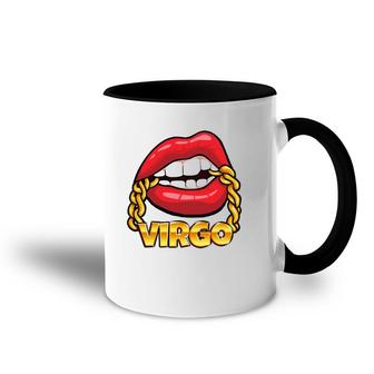 Juicy Lips Gold Chain Virgo Zodiac Sign Accent Mug | Mazezy