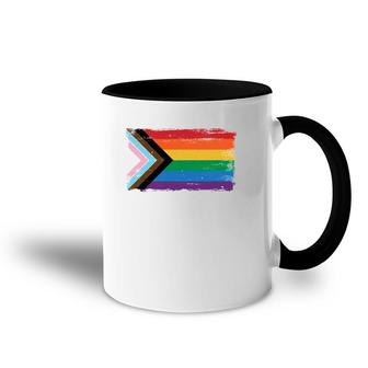 Lgbtq Progress Pride Flag Vintage Paint Style Accent Mug | Mazezy
